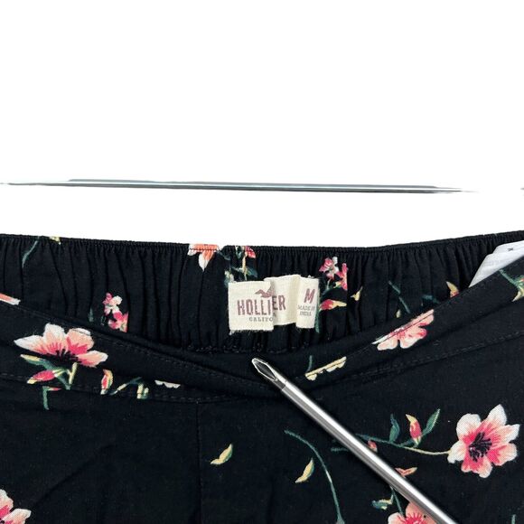 Hollister Womens Capri Pants Floral Wide Leg Stretch Half Elastic Waist Black M - Picture 3 of 6